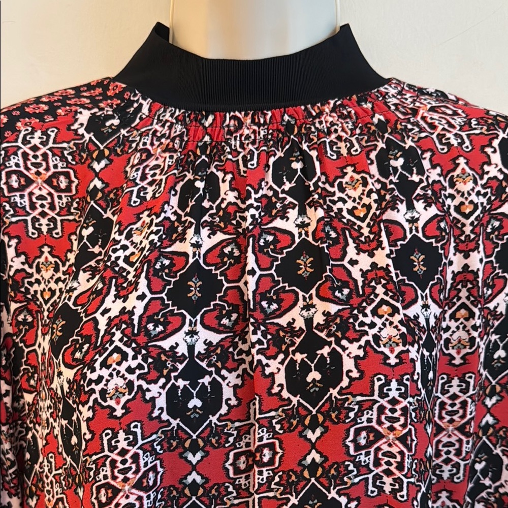 REISS Maisie Patchwork Long Sleeve Printed Blouse Black & Red Career Size 6 - Picture 6 of 14